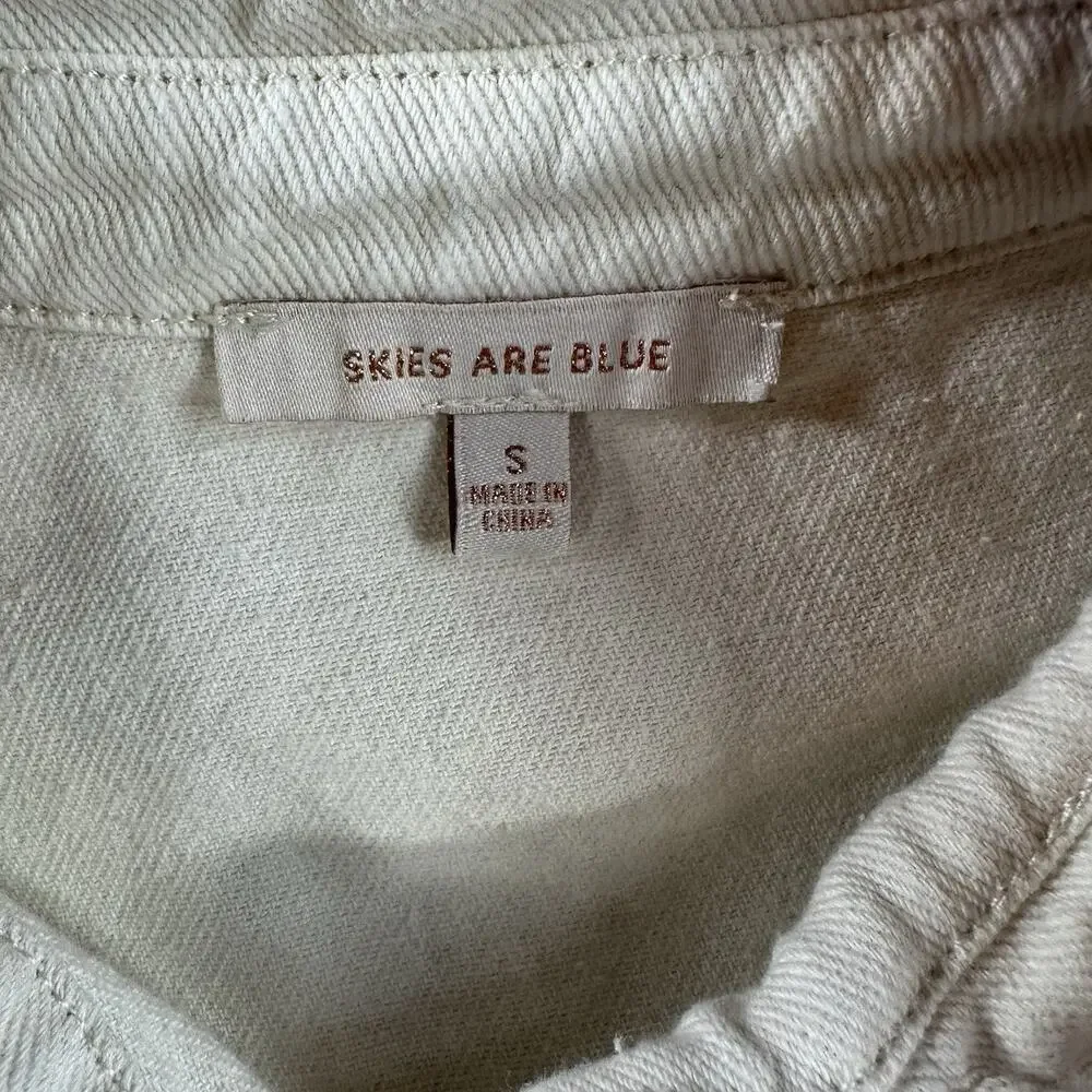Skies Are Blue White Denim Long Sleeve Jumpsuit Size S - Picture 2 of 13
